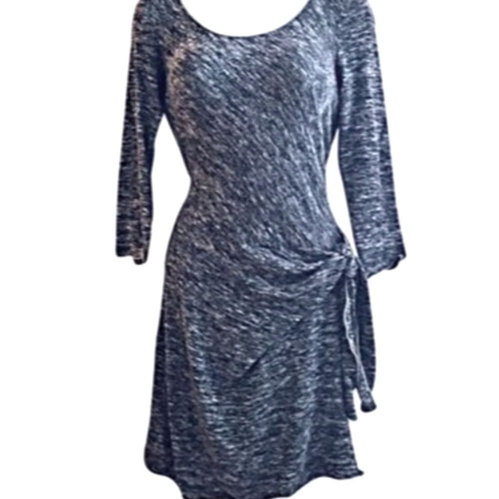🖤🤎 Stylish Heather Tan & Black Faux Wrap Tie Dress - S